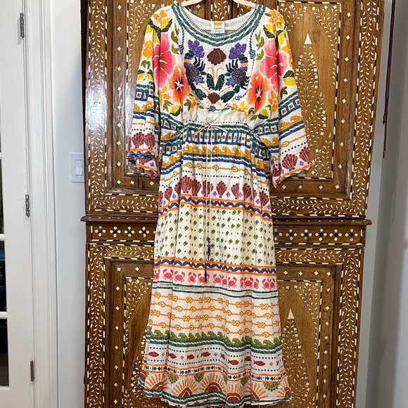 FARM Rio Dresses & Skirts - FARM Rio Multicolor Floral Beaded Front Dress